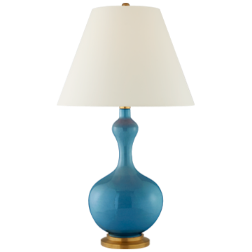 Picture of Addison Large Table Lamp in Aqua Crackle with Natural Percale Shade