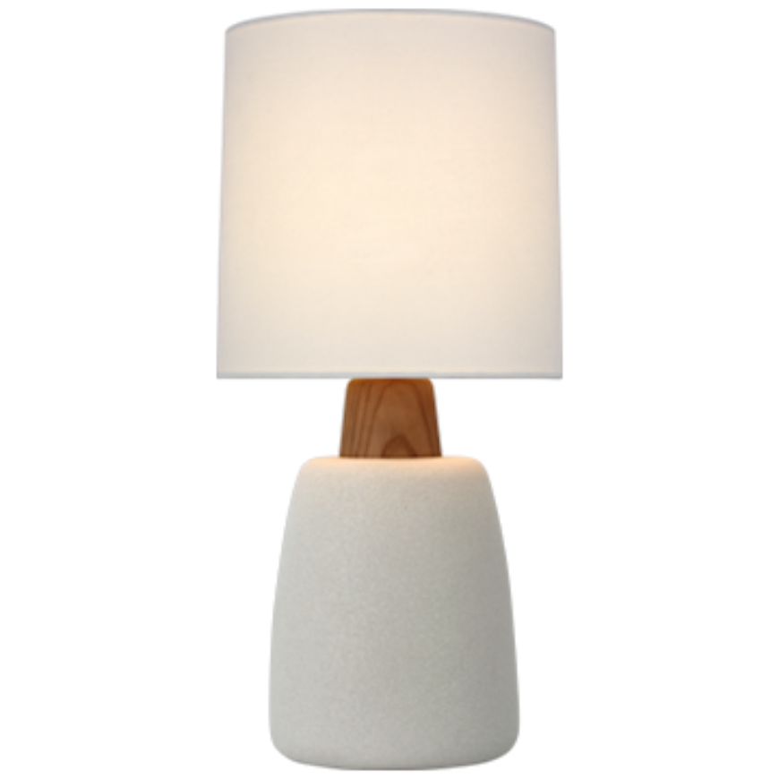 Picture of Aida Medium Table Lamp in Porous White and Natural Oak with Linen Shade