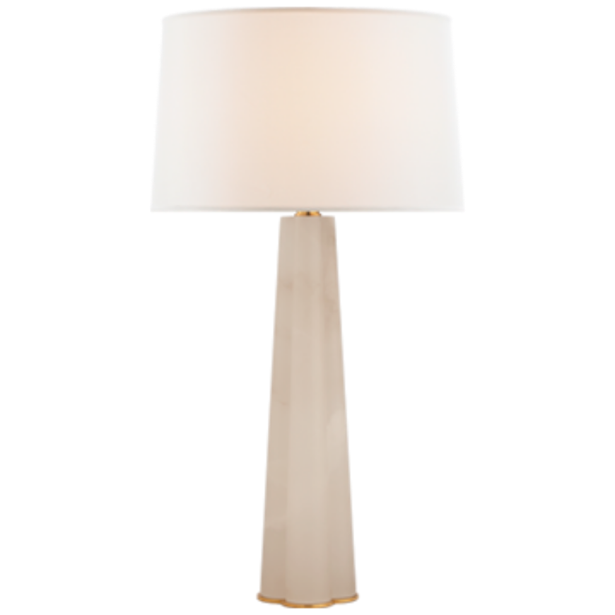 Picture of Adeline Large Quatrefoil Table Lamp in Alabaster with Linen Shade