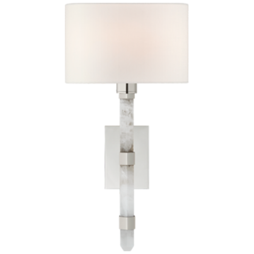Picture of Adaline Small Tail Sconce in Polished Nickel and Quartz with Linen Shade