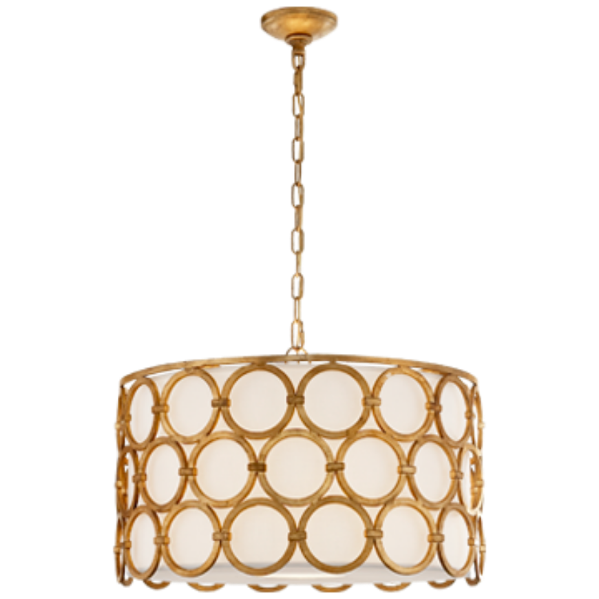 Picture of Alexandra Medium Hanging Shade in Gilded Iron with Linen Shade