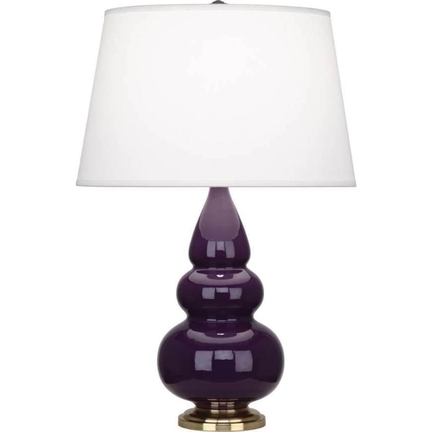 Picture of ROBERT ABBEY AMETHYST SMALL TRIPLE GOURD ACCENT LAMP IN AMETHYST GLAZED CERAMIC WITH ANTIQUE NATURAL BRASS FINISHED ACCENTS 378X