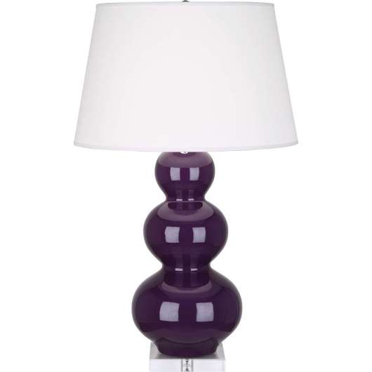 Picture of ROBERT ABBEY AMETHYST TRIPLE GOURD TABLE LAMP IN AMETHYST GLAZED CERAMIC WITH LUCITE BASE A383X