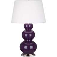 Picture of ROBERT ABBEY AMETHYST TRIPLE GOURD TABLE LAMP IN AMETHYST GLAZED CERAMIC WITH ANTIQUE SILVER FINISHED ACCENTS 383X