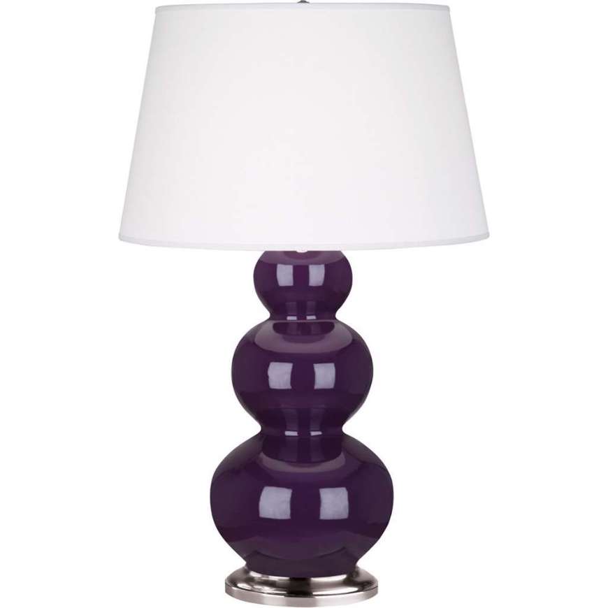Picture of ROBERT ABBEY AMETHYST TRIPLE GOURD TABLE LAMP IN AMETHYST GLAZED CERAMIC WITH ANTIQUE SILVER FINISHED ACCENTS 383X