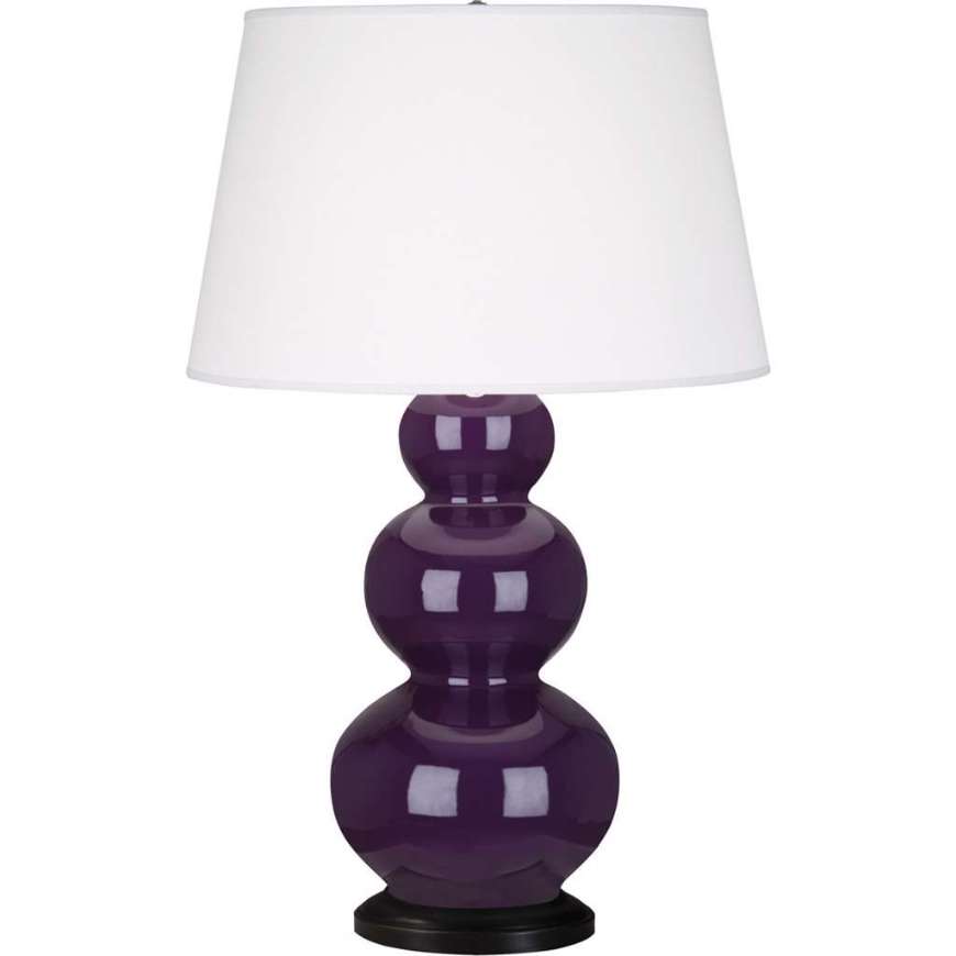Picture of ROBERT ABBEY AMETHYST TRIPLE GOURD TABLE LAMP IN AMETHYST GLAZED CERAMIC WITH DEEP PATINA BRONZE FINISHED ACCENTS 382X