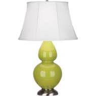 Picture of ROBERT ABBEY APPLE DOUBLE GOURD TABLE LAMP IN APPLE GLAZED CERAMIC WITH ANTIQUE SILVER FINISHED ACCENTS 1673