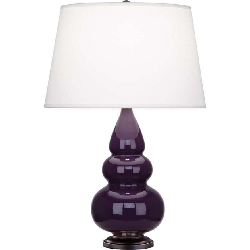 Picture of ROBERT ABBEY AMETHYST SMALL TRIPLE GOURD ACCENT LAMP IN AMETHYST GLAZED CERAMIC WITH DEEP PATINA BRONZE FINISHED ACCENTS 379X