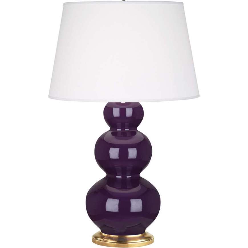 Picture of ROBERT ABBEY AMETHYST TRIPLE GOURD TABLE LAMP IN AMETHYST GLAZED CERAMIC WITH ANTIQUE NATURAL BRASS FINISHED ACCENTS 381X