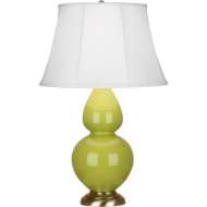 Picture of ROBERT ABBEY APPLE DOUBLE GOURD TABLE LAMP IN APPLE GLAZED CERAMIC WITH ANTIQUE NATURAL BRASS FINISHED ACCENTS 1663